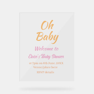 OH BABY BABY SHOWER ORANGE PURPLE SIMPLE MINIMAL ACRYLIC SIGN