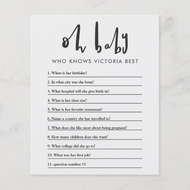 Oh baby, baby shower party game flyer (Front)