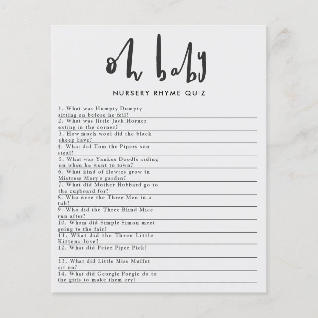 Oh baby, baby shower party game flyer (Front)