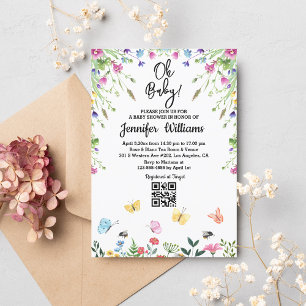 oh baby,baby shower qr code floral wildflowers invitation