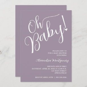 Oh Baby! Baby Shower QR Code Purple Invitation