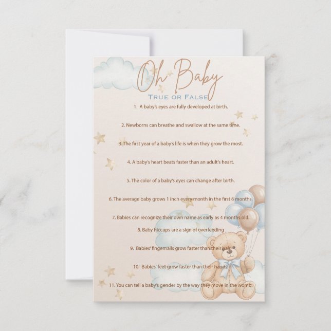 OH Baby, Baby Shower Trivia Game, True or False  Invitation (Front)