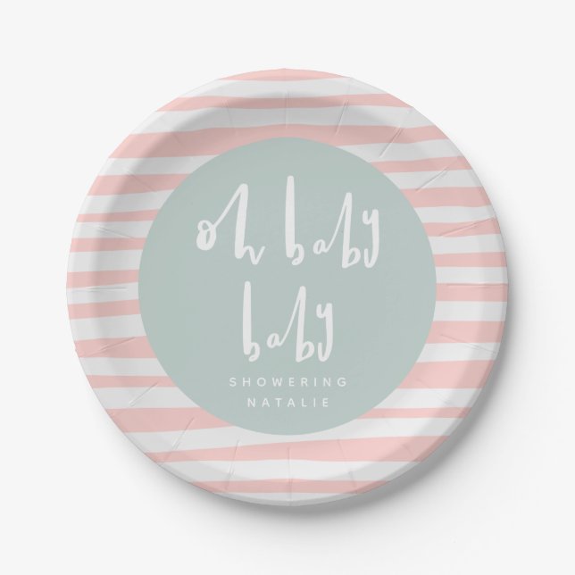 OH baby baby, twin baby shower paper plates (Front)
