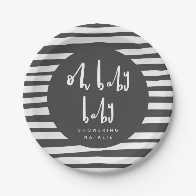 OH baby baby, twin baby shower paper plates (Front)