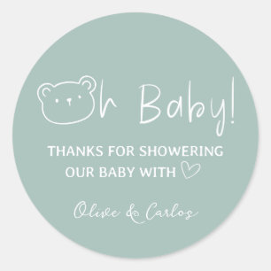 Oh Baby Bear and Heart Thank You Baby Shower Classic Round Sticker