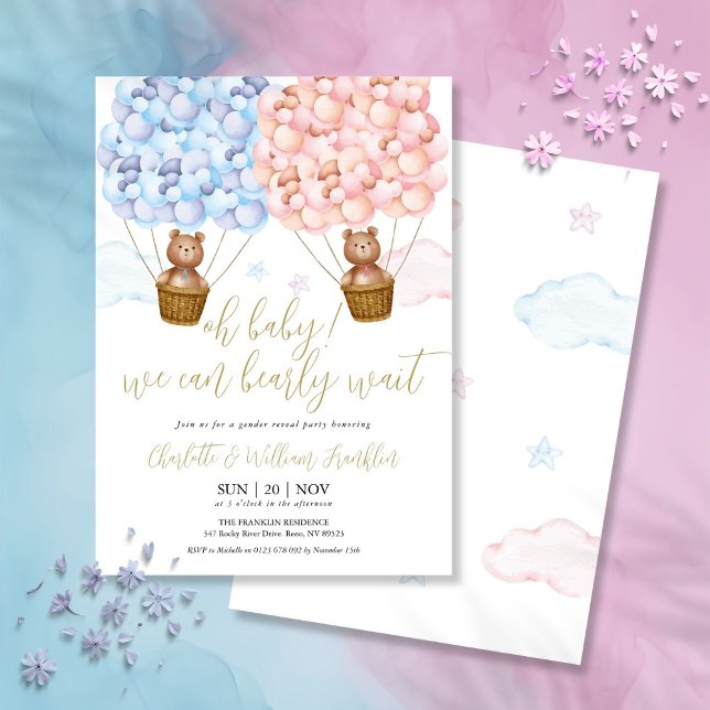 Oh Baby Bearly Wait Teddy Bear Gender Reveal Party Invitation (Oh Baby Bearly Wait Teddy Bear Gender Reveal Party Invitation)
