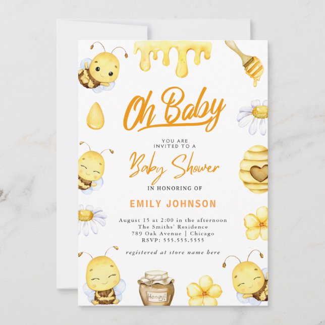Oh Baby! Bee Baby Shower Invitation (Front)
