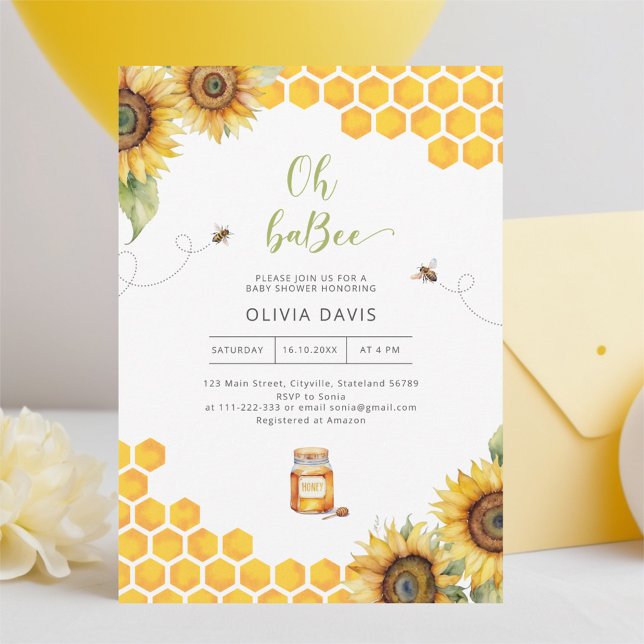 Oh Baby Bee Honey Baby Shower Invitation (Creator Uploaded)