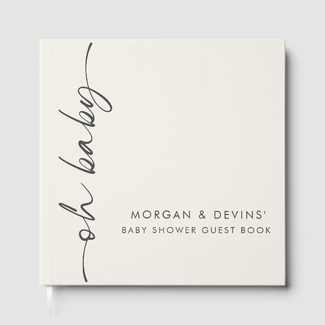Oh Baby Beige Baby Shower Guest Book (Front)