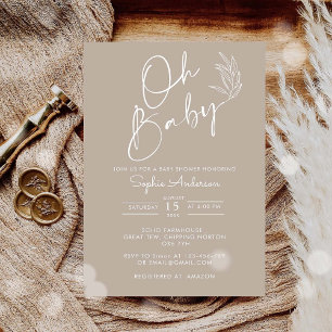 Oh Baby Beige Gender Neutral Modern Baby Shower Invitation