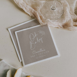 Oh Baby Beige Gender Neutral Modern Baby Shower Napkin
