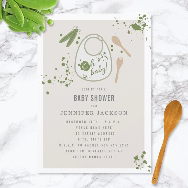Oh Baby Bib Peas Fork Spoon Unisex Baby Shower Invitation (Creator Uploaded)