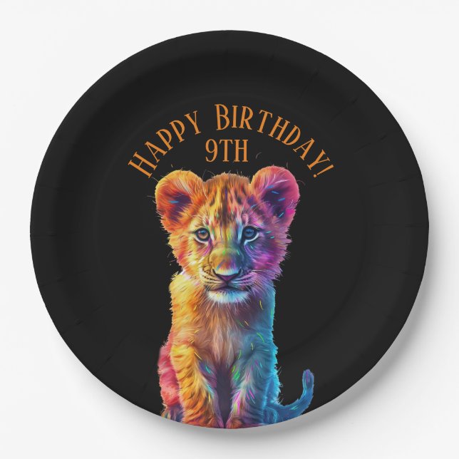 Oh Baby Big Cat Cub Birthday and Age Paper Plate (Front)
