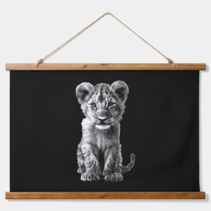 Oh Baby Big Cat Cub Black Hanging Tapestry