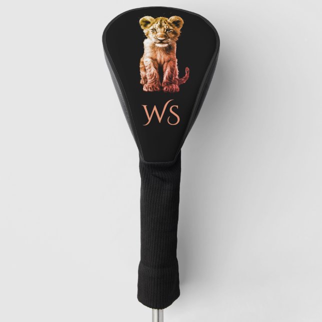 Oh Baby Big Cat Cub Black Monogram  Golf Head Cover (Front)