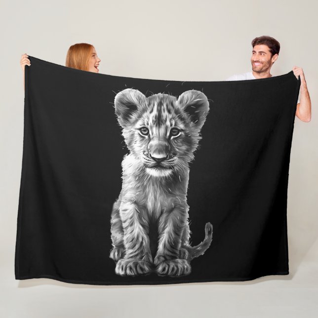 Oh Baby Big Cat Cub Grey Fleece Blanket (In Situ)