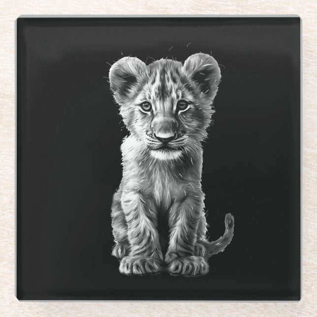 Oh Baby Big Cat Cub Grey Glass Coaster (Front)
