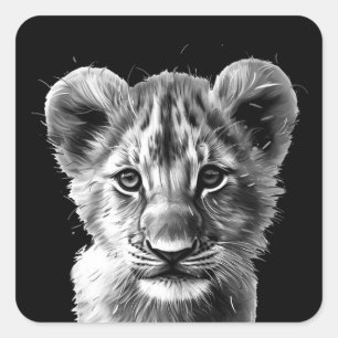 Oh Baby Big Cat Cub Grey Square Sticker