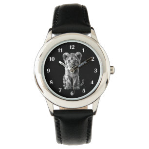 Oh Baby Big Cat Cub Grey White Numbers Watch