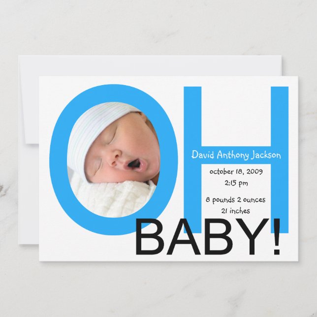 OH Baby Birth Announcement (Blue) (Front)