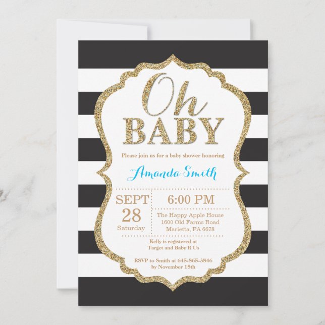 Oh Baby Black and Gold Baby Shower Invitation (Front)