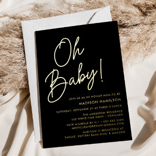 Oh Baby Black and Gold Script Baby Shower