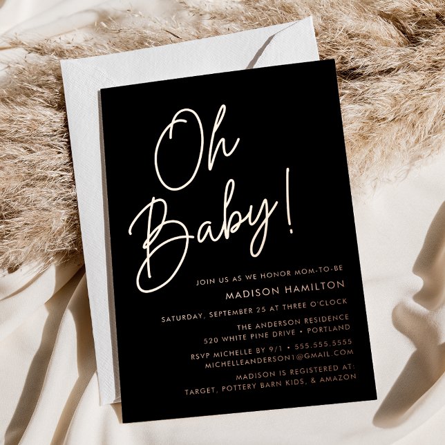 Oh Baby Black and Rose Gold Script Baby Shower (Creator Uploaded)
