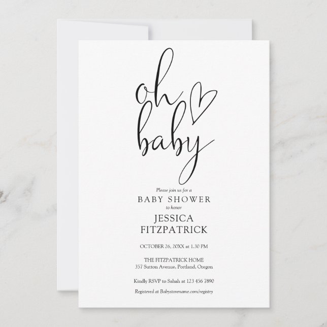 Oh Baby Black And White Gender Neutral Baby Shower Invitation (Front)
