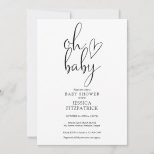 Oh Baby Black And White Gender Neutral Baby Shower Invitation