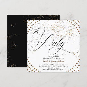 Oh Baby Black Bronze Modern Co-ed Chic Baby Shower Invitation