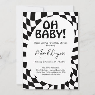 Oh Baby! Black Checkered Modern Baby Shower  Invitation