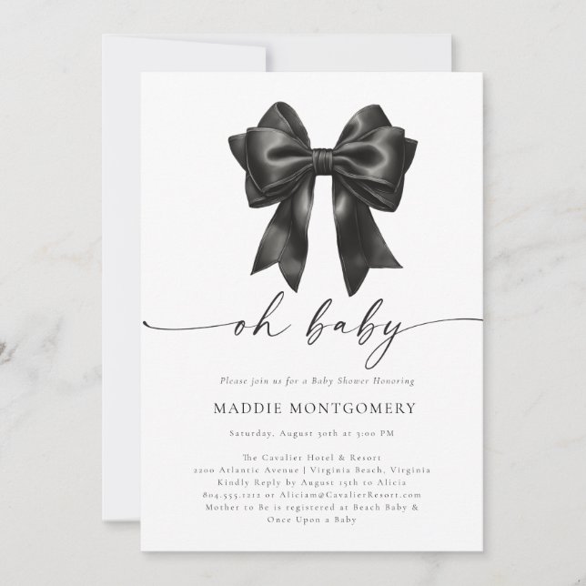 Oh Baby Black Coquette Bow Baby Shower Invitation  (Front)