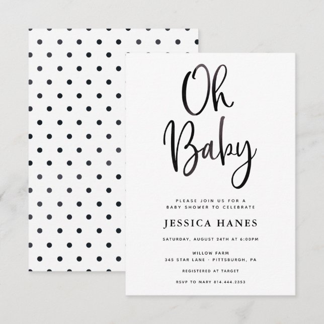 Oh Baby Black Foil Baby Shower Invitation (Front/Back)