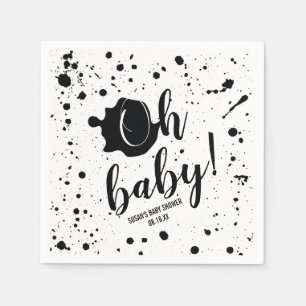 Oh Baby Black Paint Splatter Unisex Baby Shower Napkin