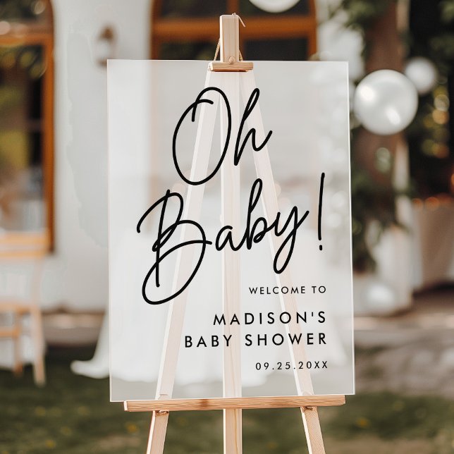 Oh Baby Black Script Baby Shower Welcome Frosted Acrylic Sign (Creator Uploaded)
