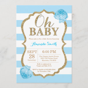 Oh Baby Blue and Gold Baby Shower Invitation