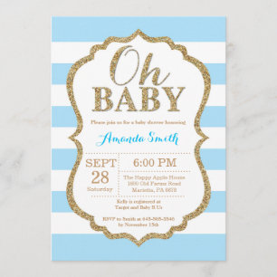 Oh Baby Blue and Gold Baby Shower Invitation