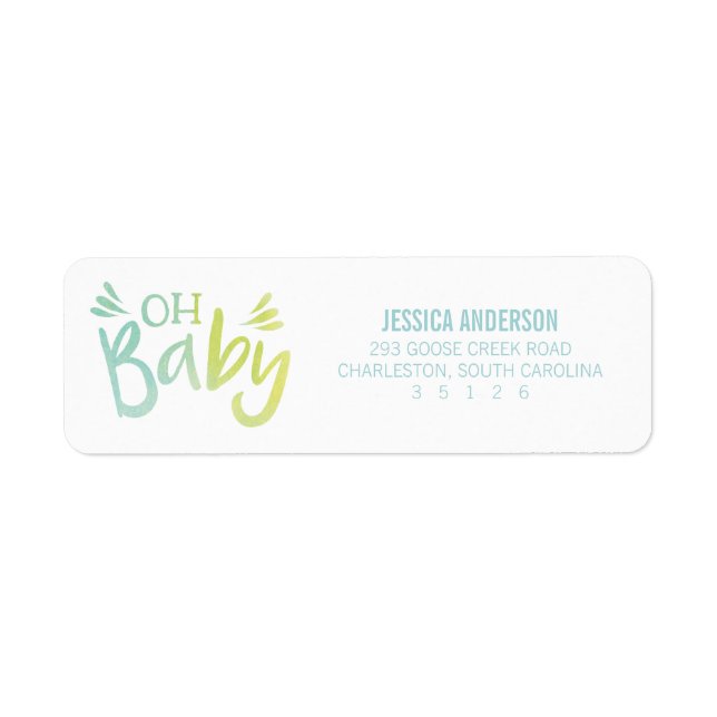 "Oh Baby" Blue and Green Watercolors (Front)