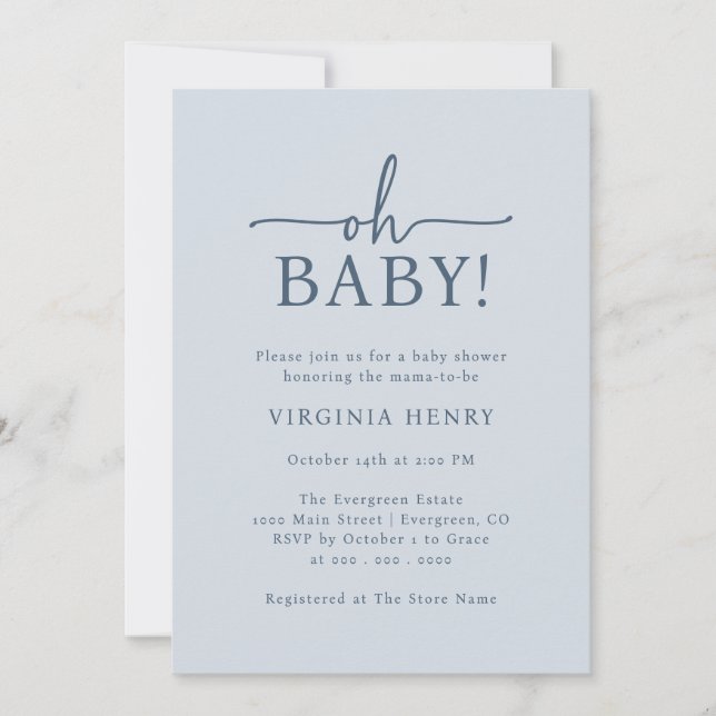 Oh Baby Blue Baby Shower Invitation (Front)