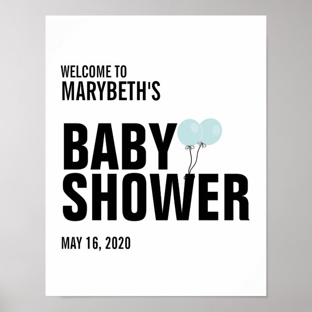 Oh Baby Blue Balloon Baby Shower Welcome Sign (Front)