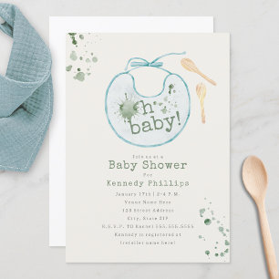 Oh Baby Blue Bib Babyfood Boy Baby Shower Invitation