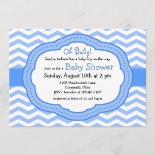 Oh Baby Blue Chevron Baby Shower Invitation