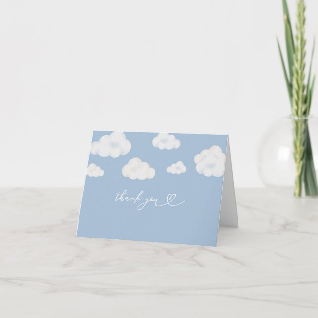 Oh Baby Blue Cloud Baby Shower Thank You Card (Front)
