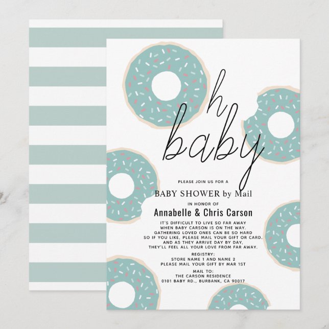 Oh Baby Blue Doughnut Boy Baby Shower by Mail Invitation (Front/Back)