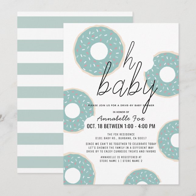 Oh Baby Blue Doughnut Boy Drive-by Baby Shower Invitation (Front/Back)