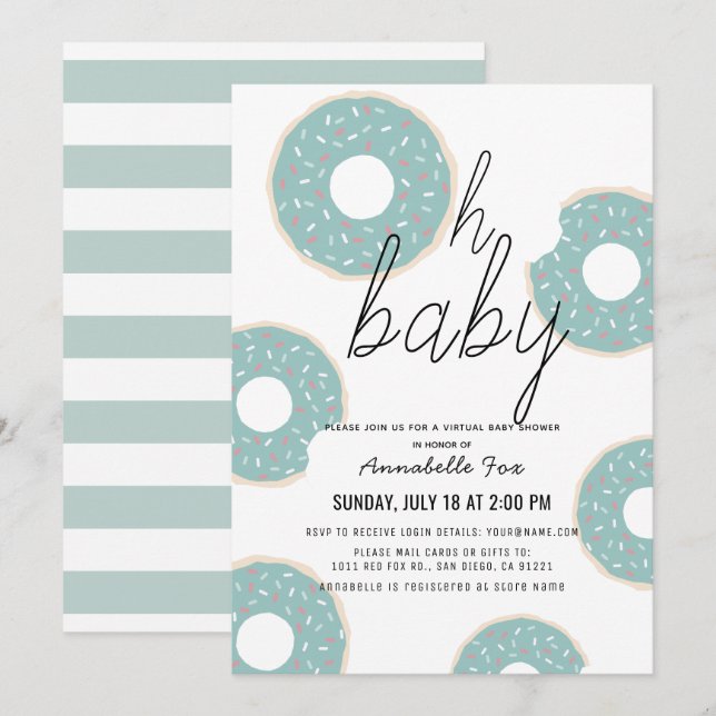 Oh Baby Blue Doughnut Boy Virtual Baby Shower Invitation (Front/Back)
