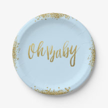 Oh Baby Blue Faux Gold Glitter Baby Shower