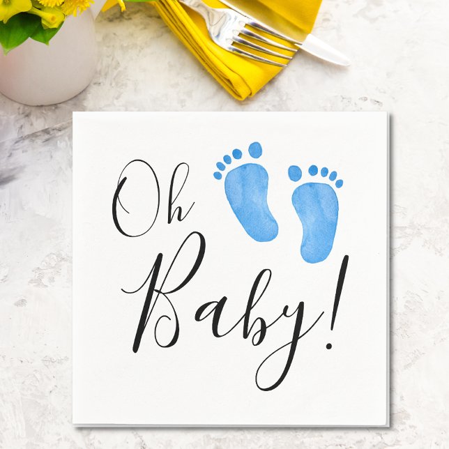 Oh Baby Blue Feet Baby Shower Napkin (Creator Uploaded)