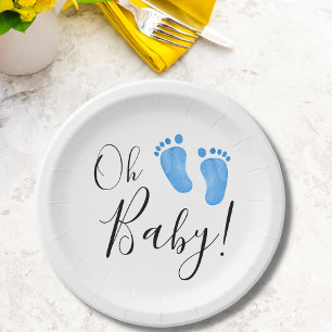 Oh Baby Blue Feet Baby Shower Paper Plate