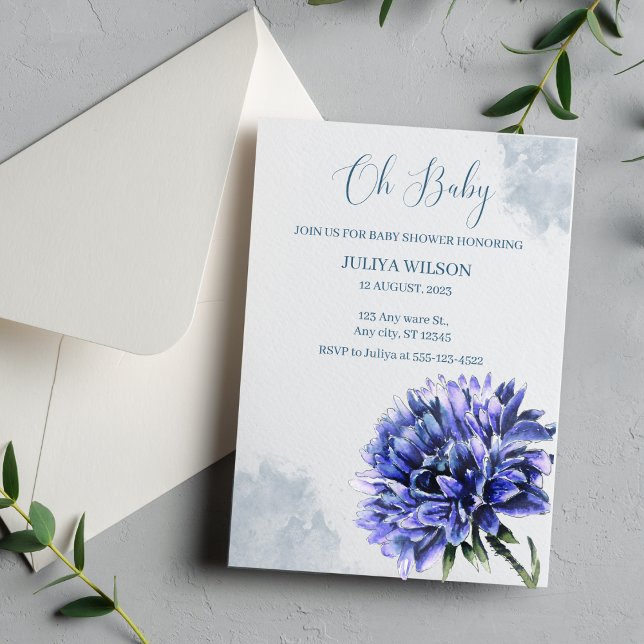 Oh Baby blue floral baby shower  Invitation (Creator Uploaded)